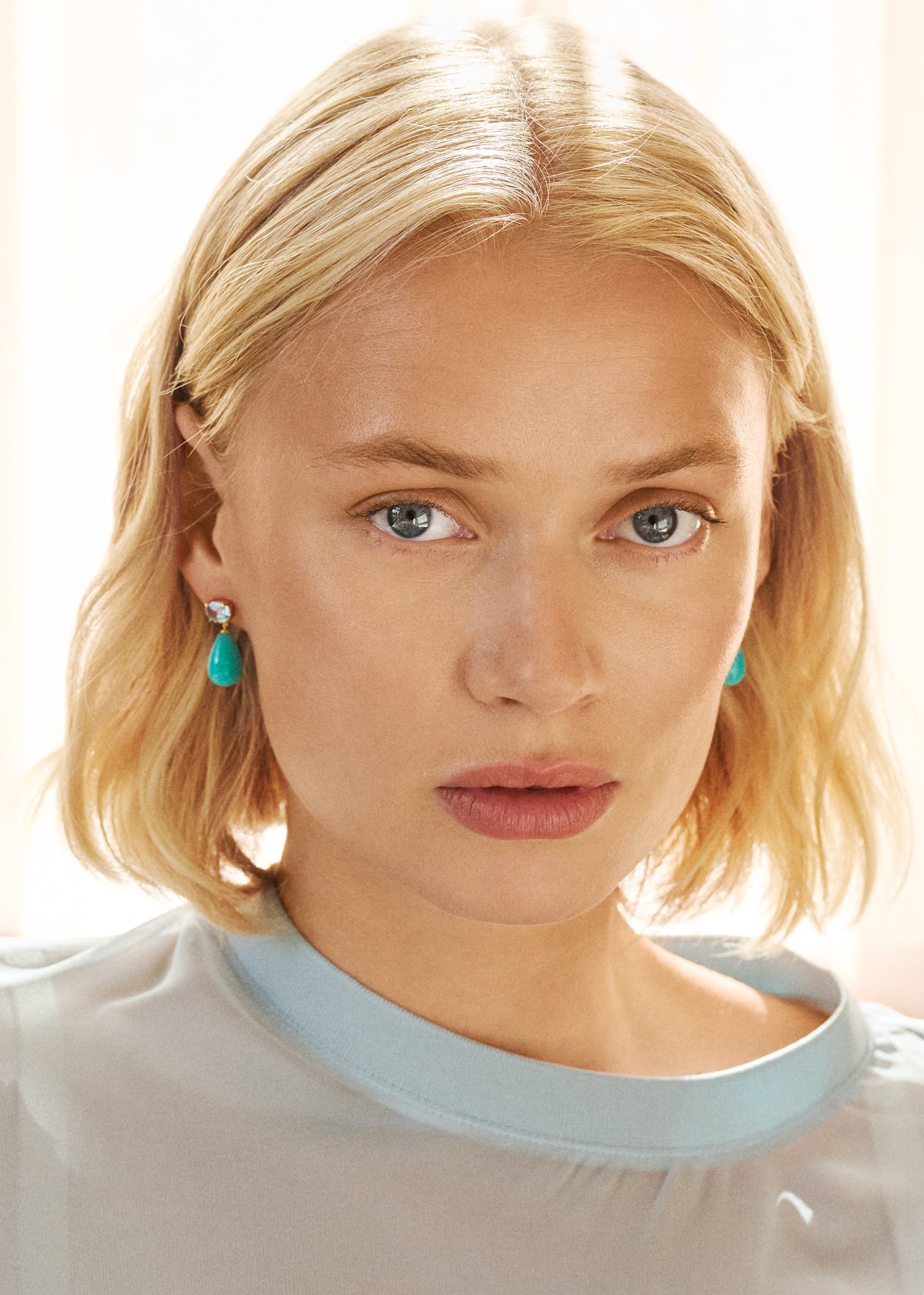 Polly ear studs with Blue Topaz and Amazonite - gold plated
