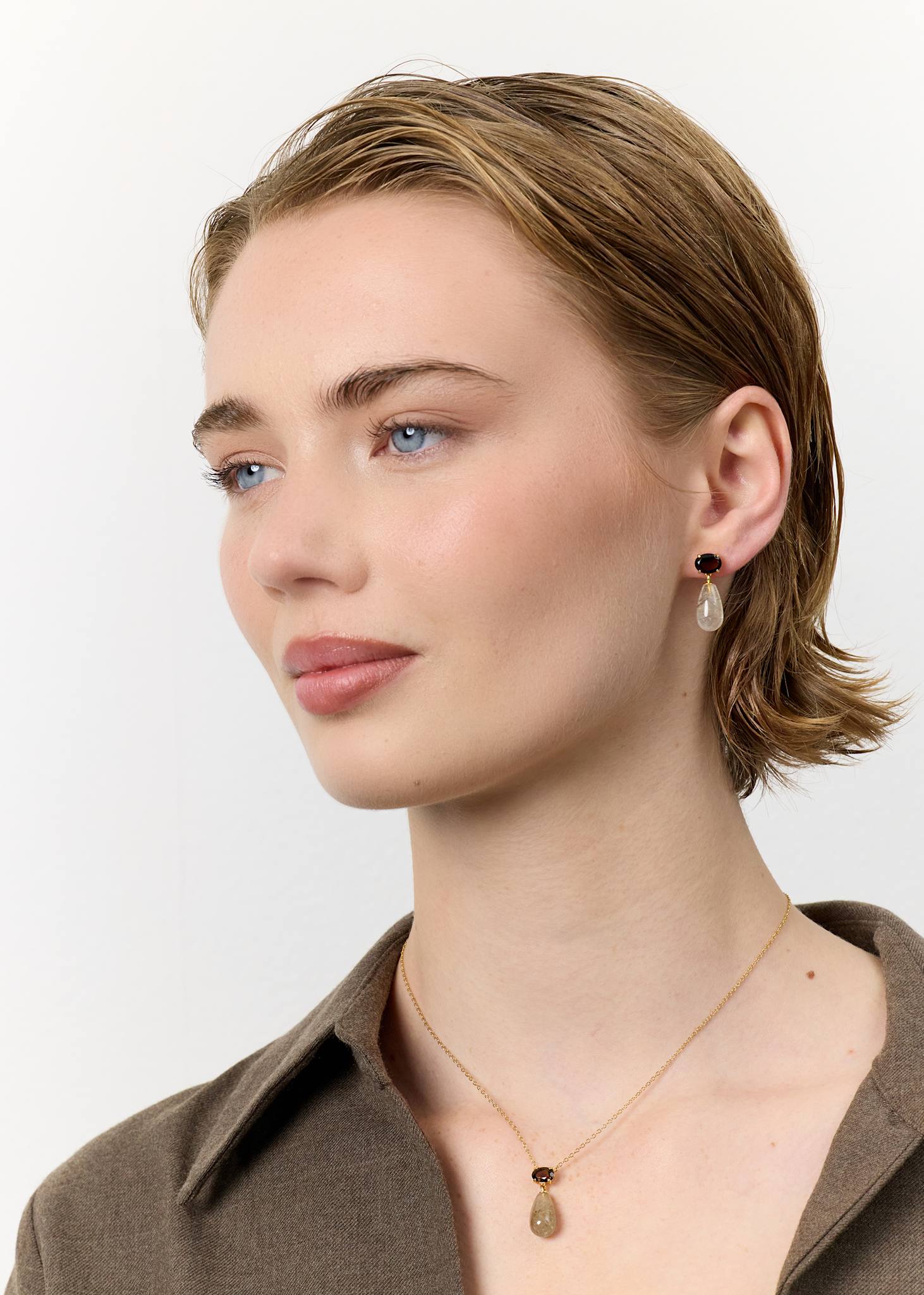 Polly necklace with Smokey Quartz and Golden Rutile Quartz - gold plated