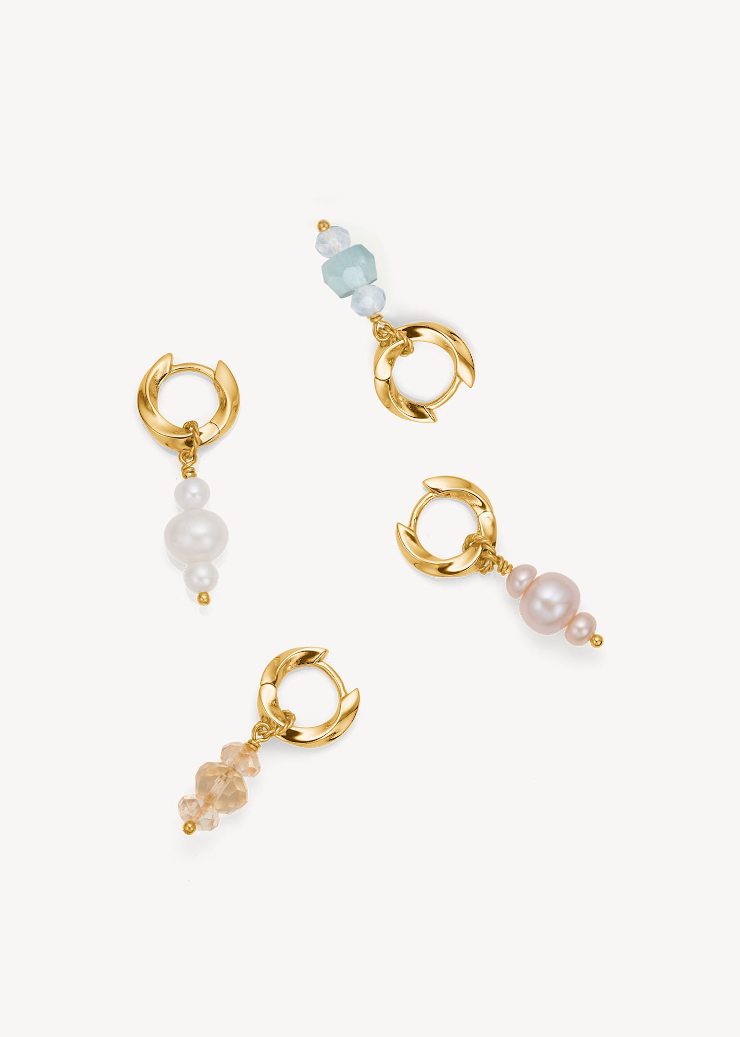 Lantern øreringe fra carré jewellery med citrin, akvamarin og perler i guld