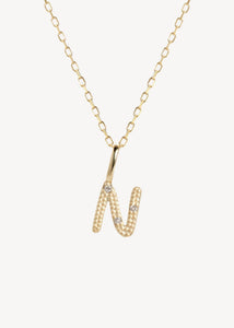 Bogstavsvedhæng til halskæder og armbånd i ægte 10 karat guld med bogstavet N sat med tre diamanter, perfekt gave til hende, dåbsgave og gave til mor
