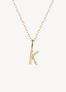 Bogstavsvedhæng til halskæder og armbånd i ægte 10 karat guld med bogstavet K sat med tre diamanter, perfekt gave til hende, dåbsgave og gave til mor