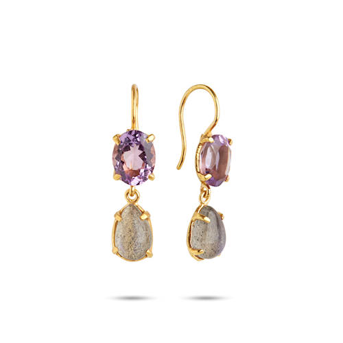 Gold plated earrings with Amethyst and Labradorite