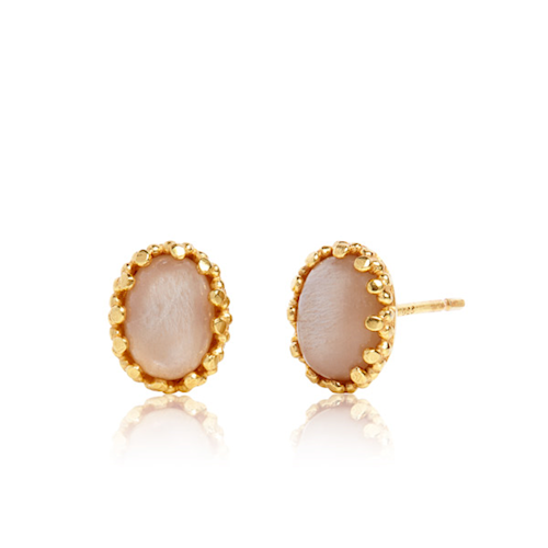 Gold plated ear studs with sand Moonstone