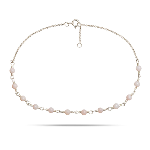Silver ankle chain with pink Opal