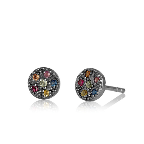 Oxidised ear studs with Sapphire