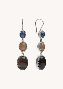 Nora earrings with Kyanite, Moonstone and Smokey Quartz - silver