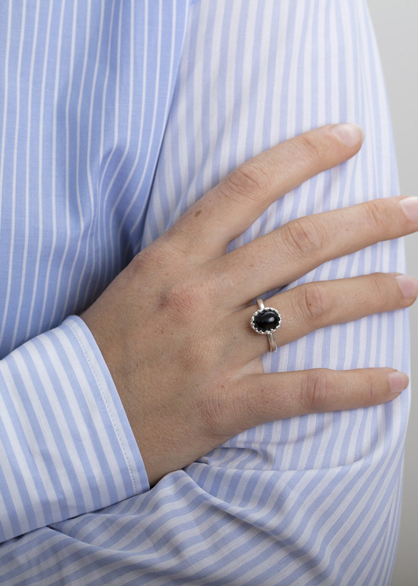 Lana ring with Black Agate - oxidised silver