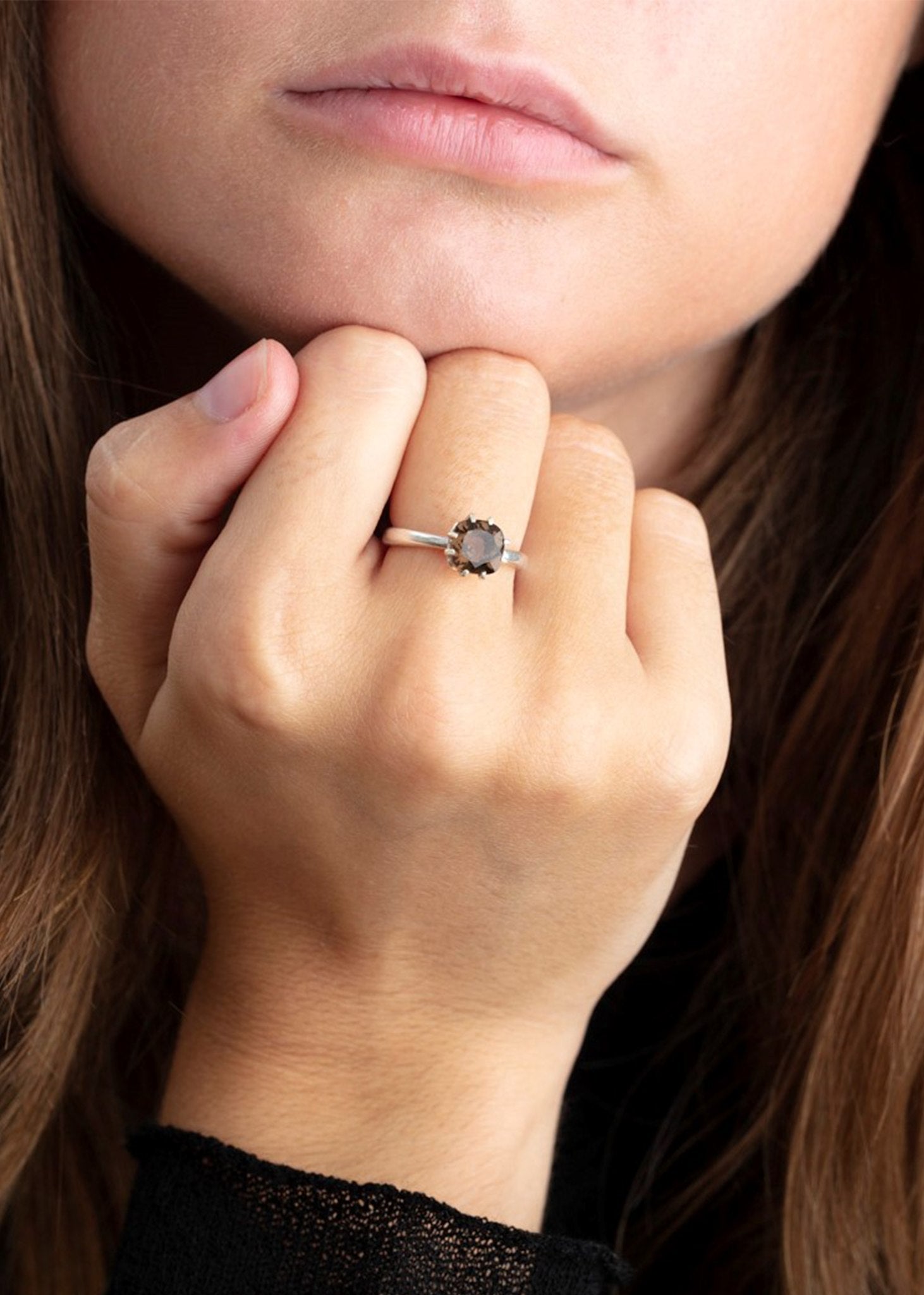 Cushion ring with Smokey Quartz - silver