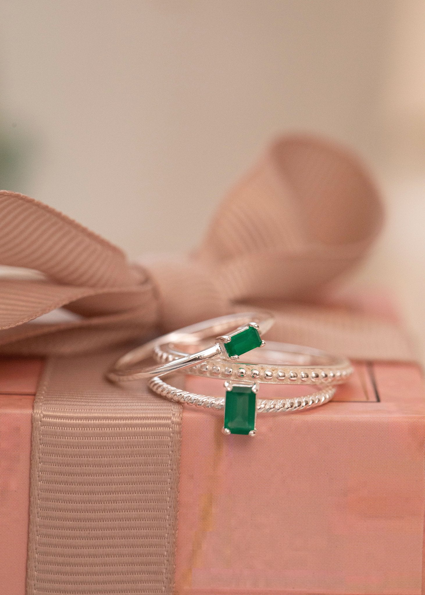 Confetti ring with Green Agate - silver