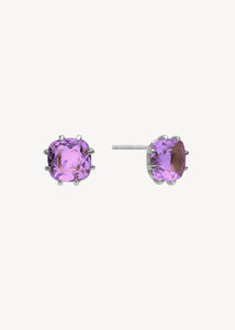 Cushion ear studs with Amethyst - silver