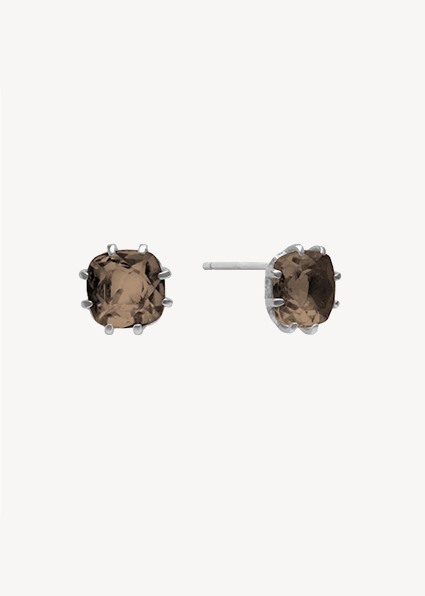 Cushion ear studs with Smokey Quartz - silver