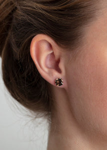 Cushion ear studs with Smokey Quartz - silver