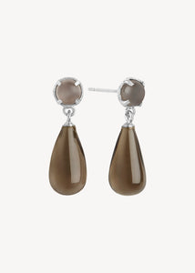 Hannah ear studs with grey Moonstone and smokey Quartz - silver