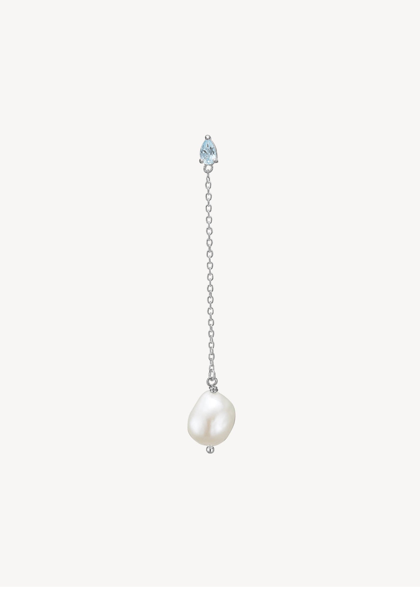 Aqua ear stud with Blue Topaz and Pearl - silver