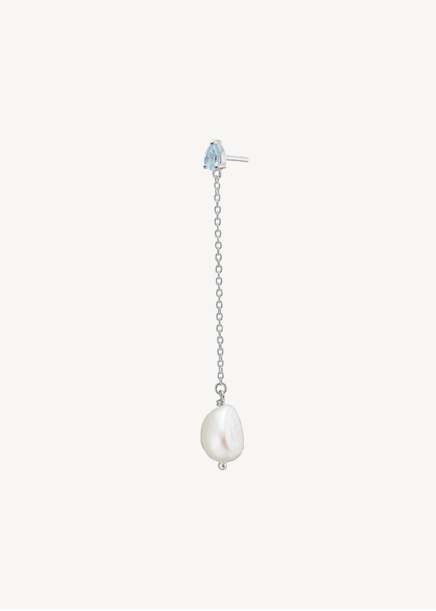 Aqua ear stud with Blue Topaz and Pearl - silver