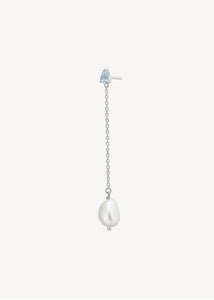 Aqua ear stud with Blue Topaz and Pearl - silver