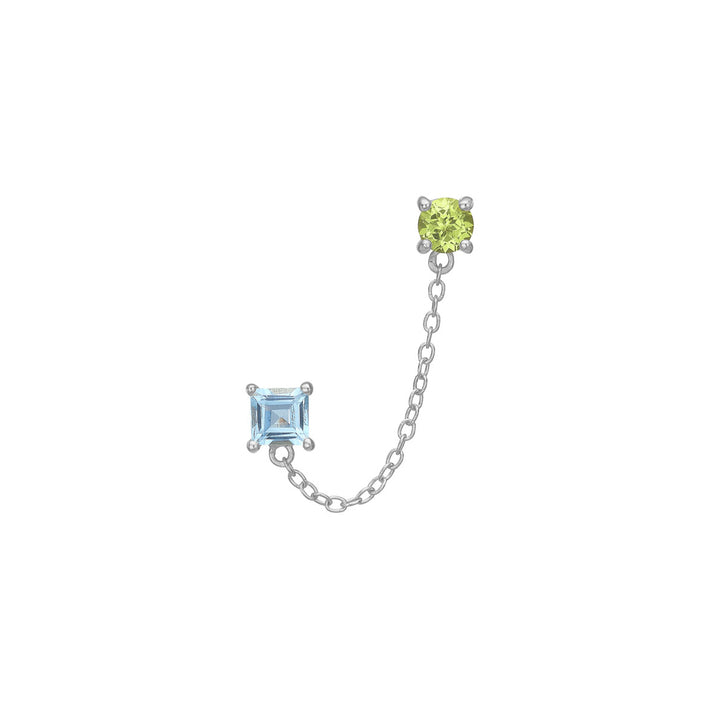 Silver ear stud with Blue Topaz and Peridot