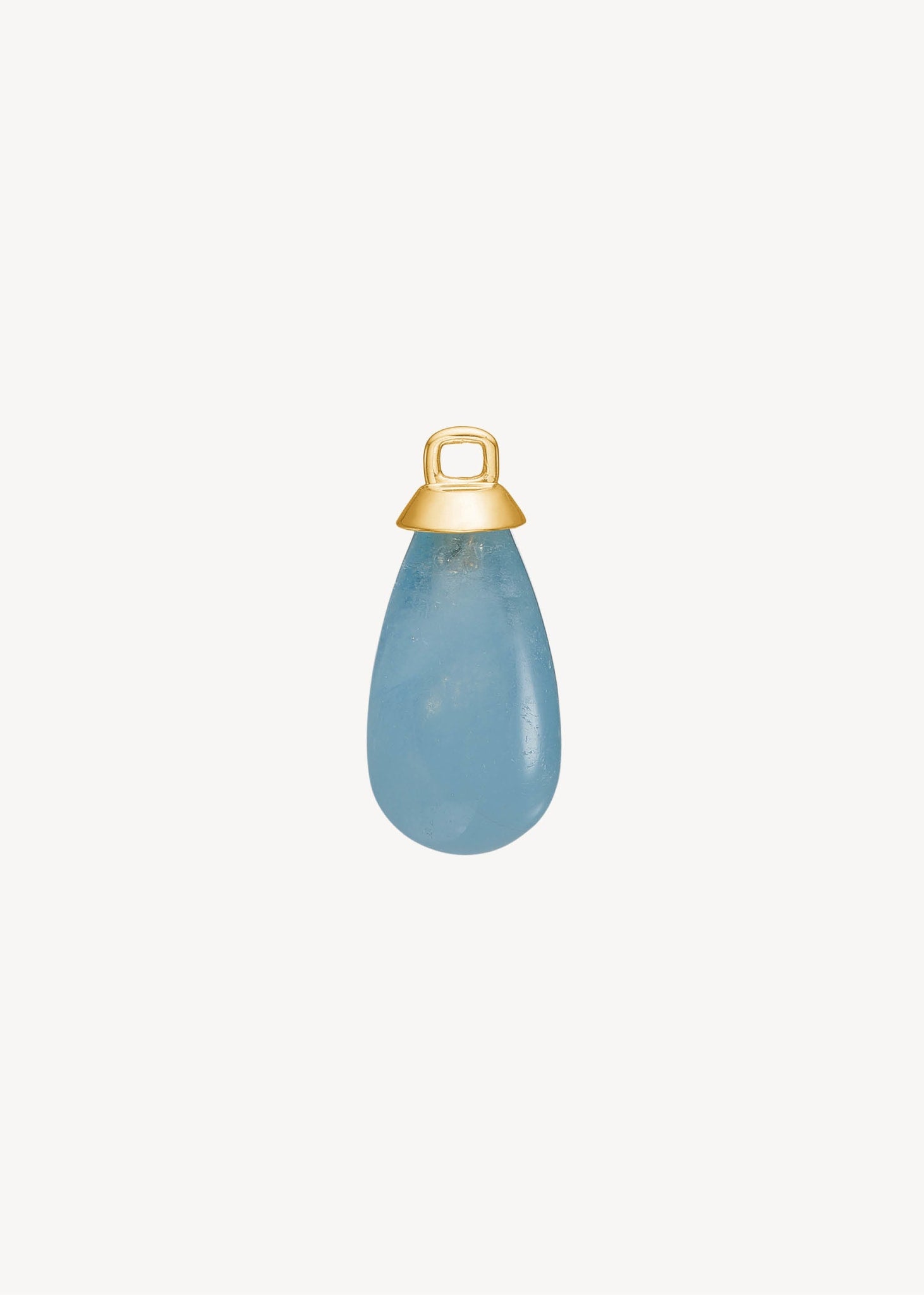 Elegant and simple charm in 10-karat gold for hoops with march's birthstone, a cabochon cut aquamarine gemstone. Perfect gift for her with a birthday in march or for something blue for wedding day jewellery