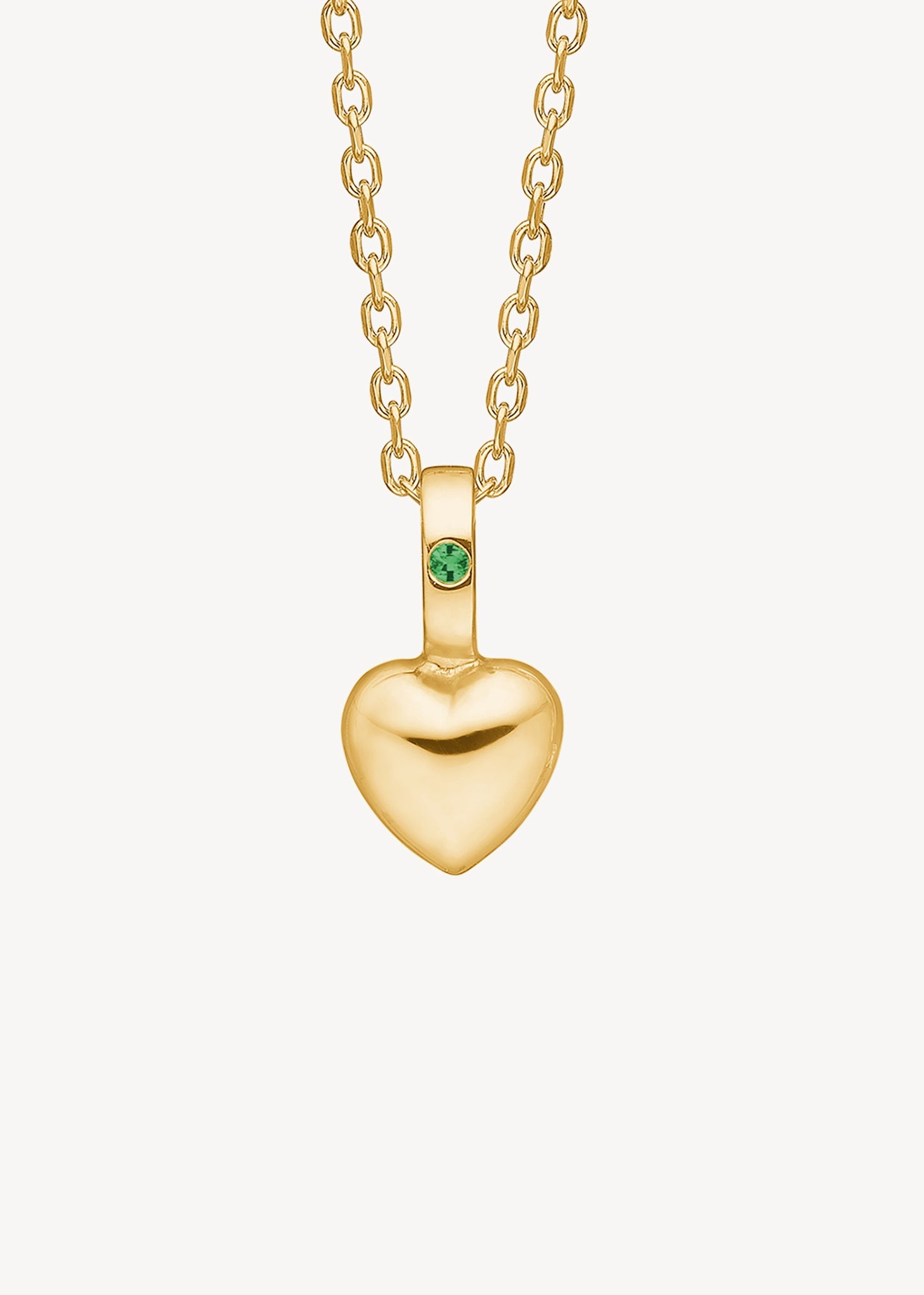 Heart pendant for necklaces in real gold with May's birthstone, a green emerald gemstone, perfect gift for her with a birthday in may and perfect heart necklace with birthstones 
