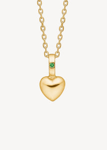 Heart pendant for necklaces in real gold with May's birthstone, a green emerald gemstone, perfect gift for her with a birthday in may and perfect heart necklace with birthstones 