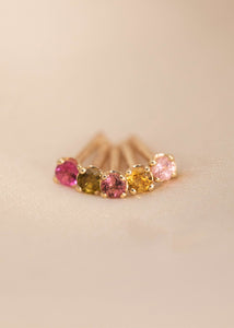 10 karat solid gold ear studs from carré jewellery set with pink, green and yellow tourmaline gemstones