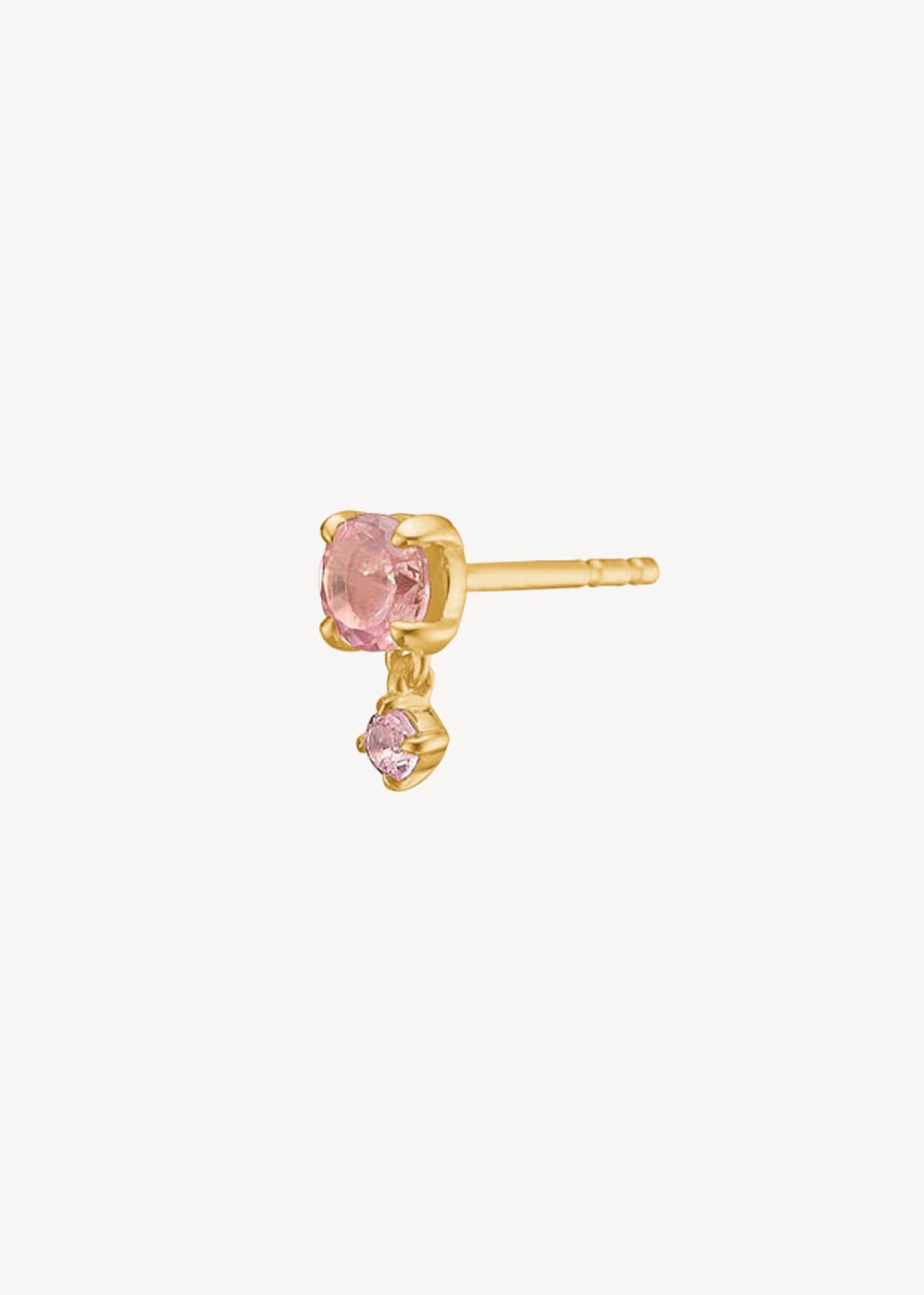 simple and elegant ear stud in 10-karat solid real gold from carré jewellery with two facet cut pink tourmaline gemstones