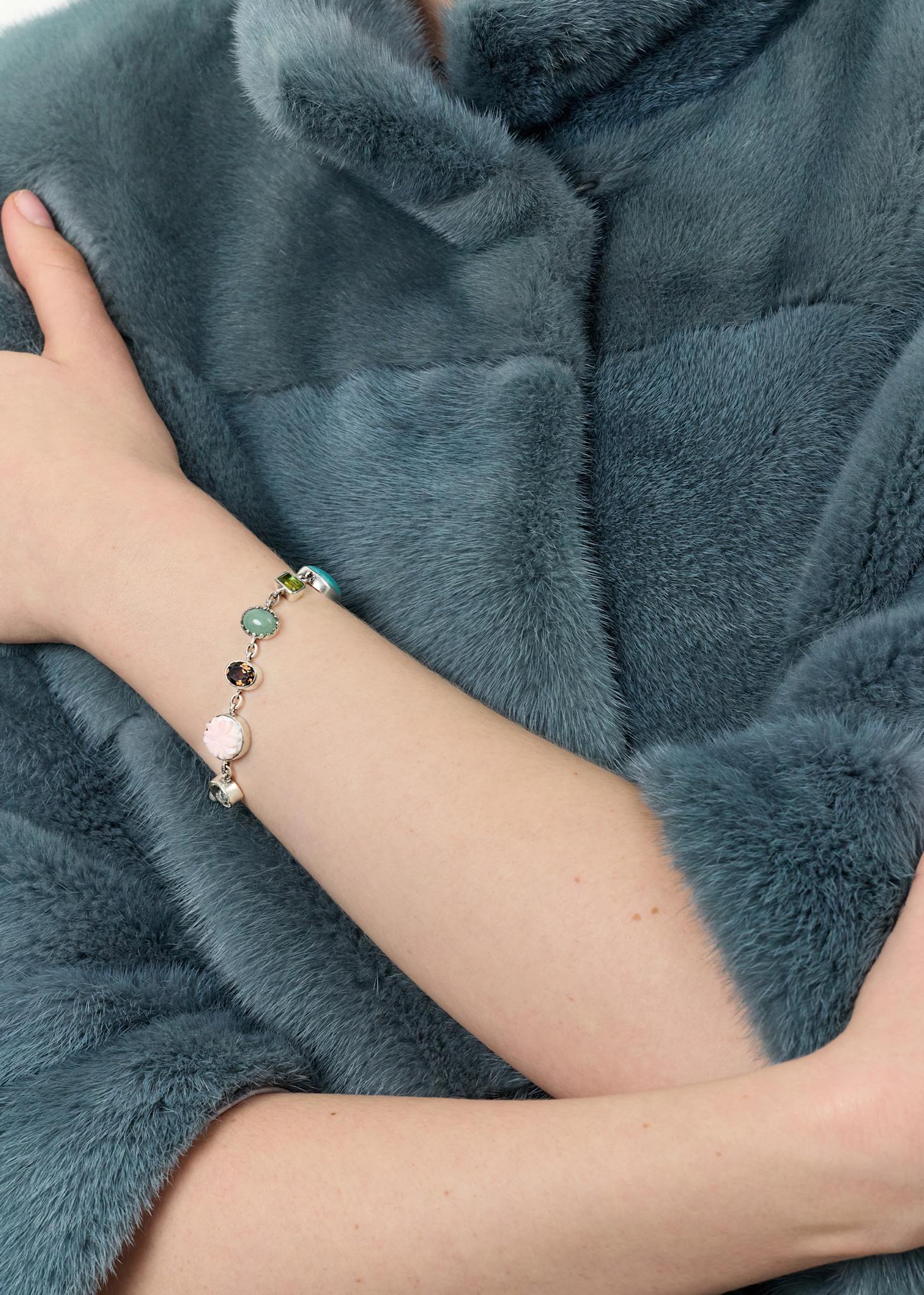 Camé bracelet with gemstones - oxidised silver