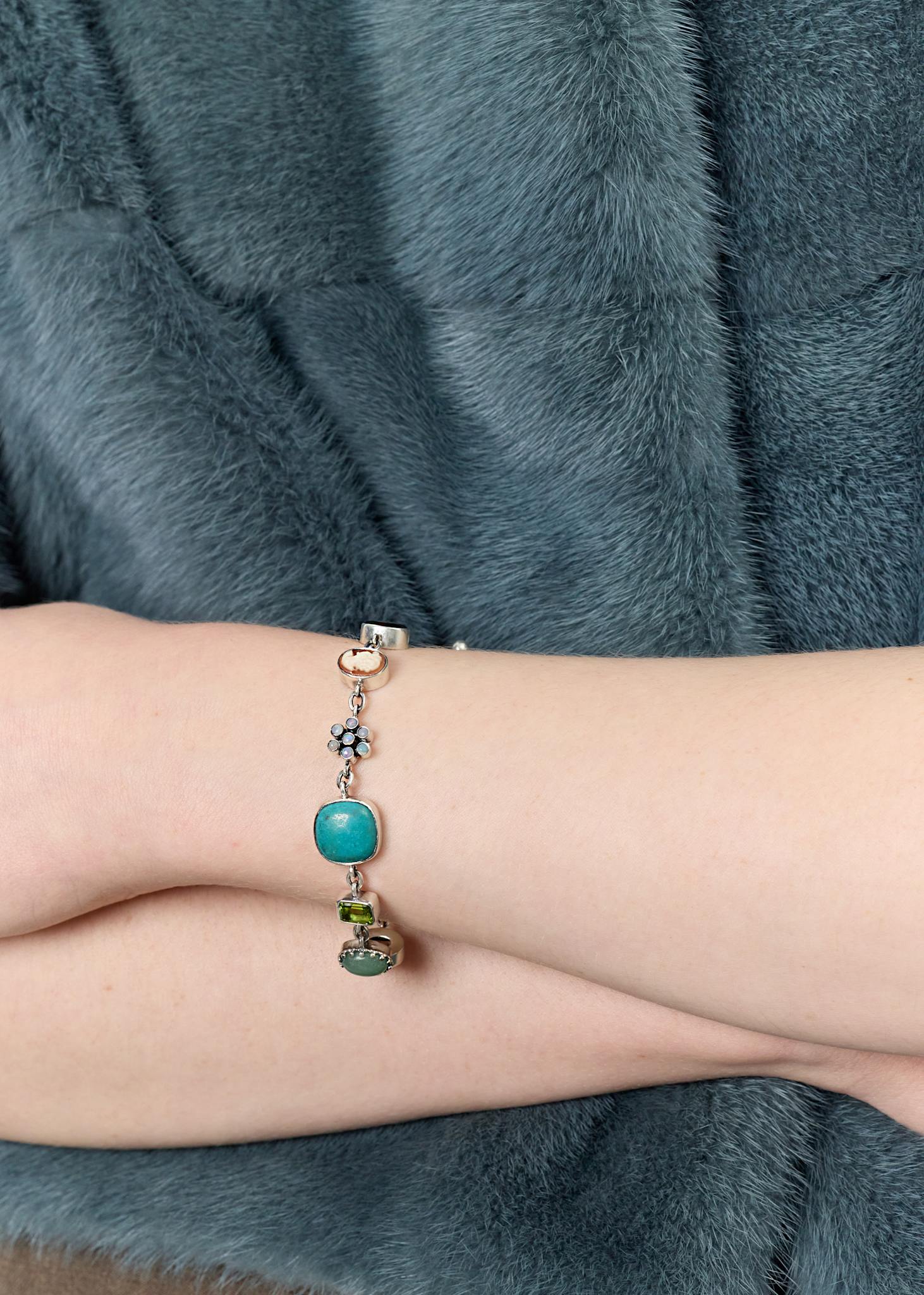 Camé bracelet with gemstones - oxidised silver