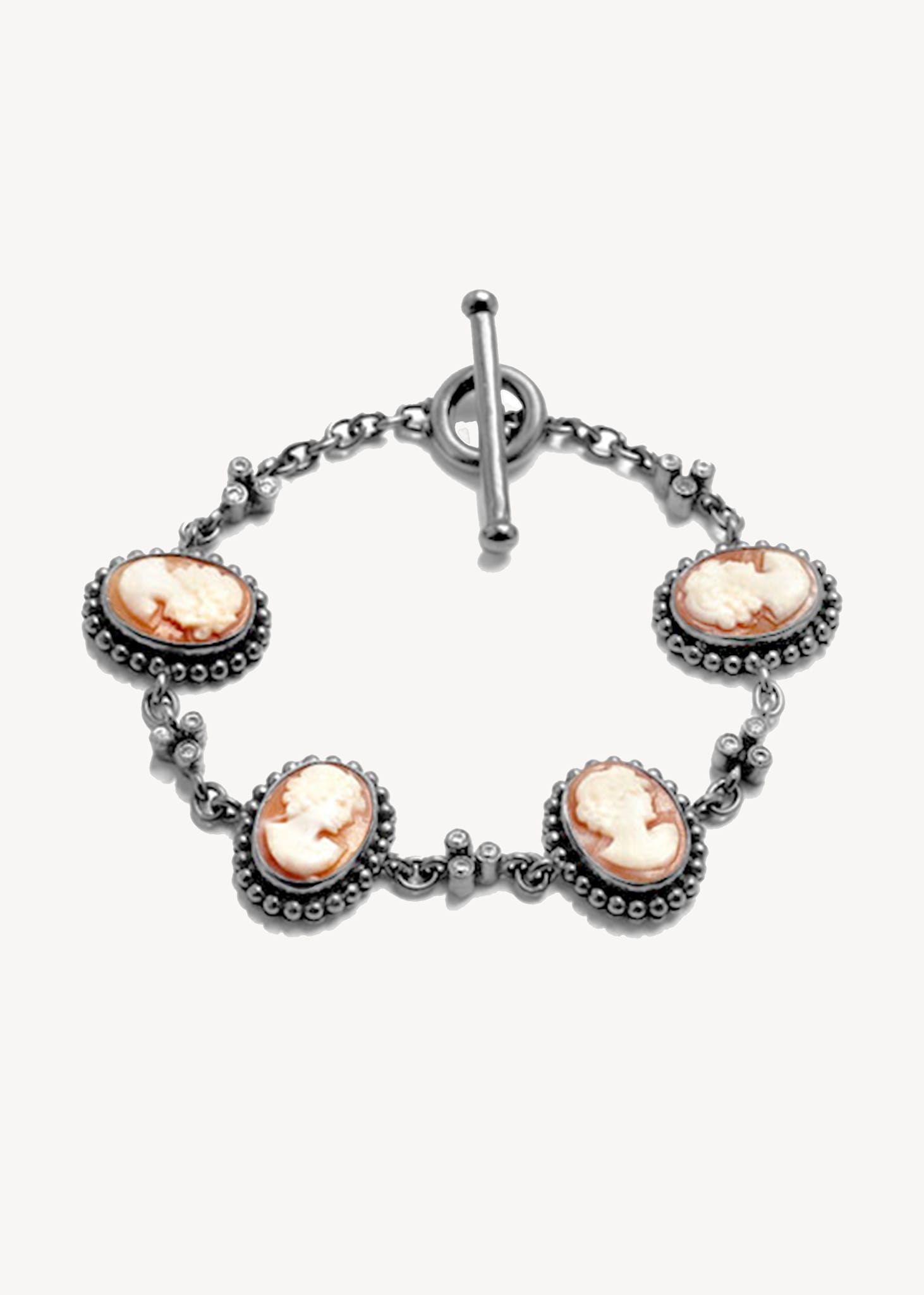 Cameo bracelet with Cameo and Zirconia - oxidised silver