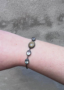 Nico bracelet with Blue Topaz, Rutilated Quartz & Rose Quartz - oxidised silver