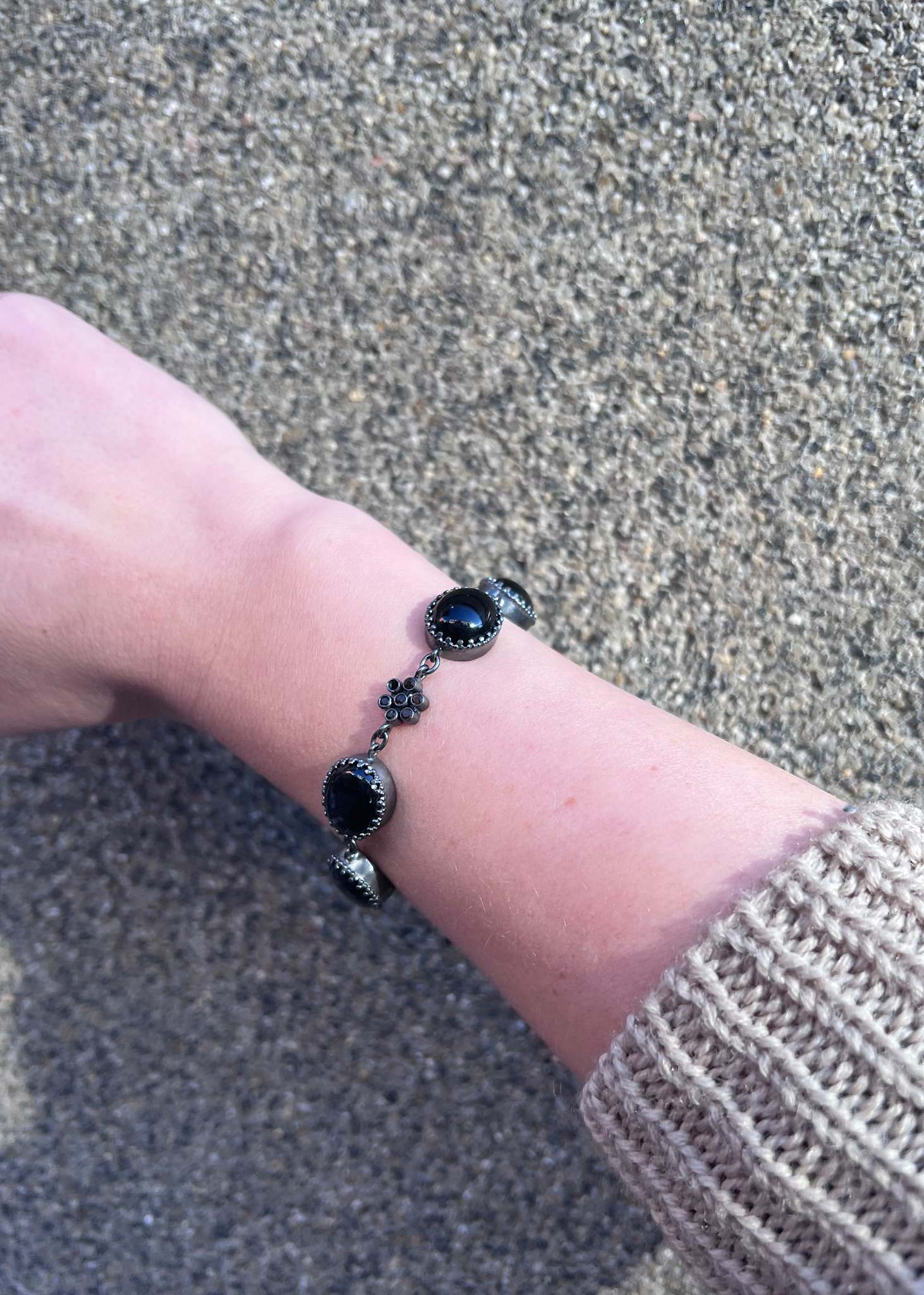 Beatrice bracelet with Black Agate and Smokey Quartz - oxidised silver