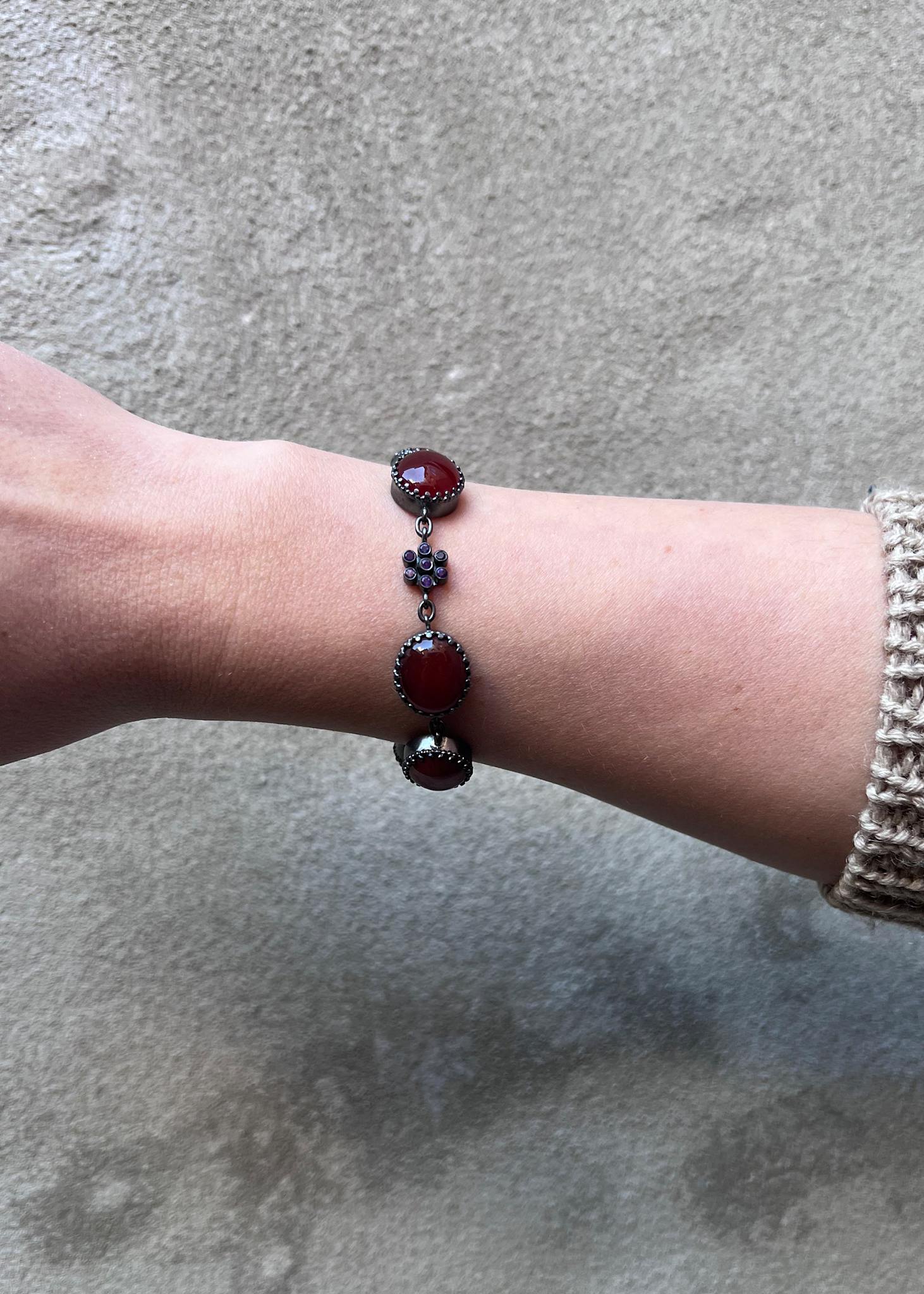 Beatrice bracelet with Carnelian and Amethyst - oxidised silver