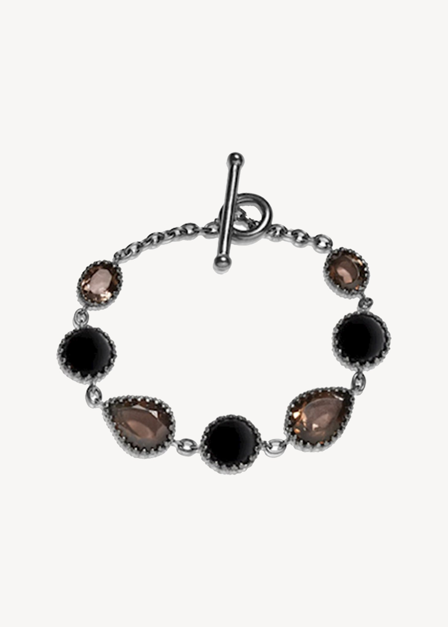 Leonore bracelet with Black Agate and Smokey Quartz - oxidised silver