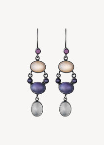 Celeste earrings with Ruby, Moonstone and Amethyst - oxidised silver