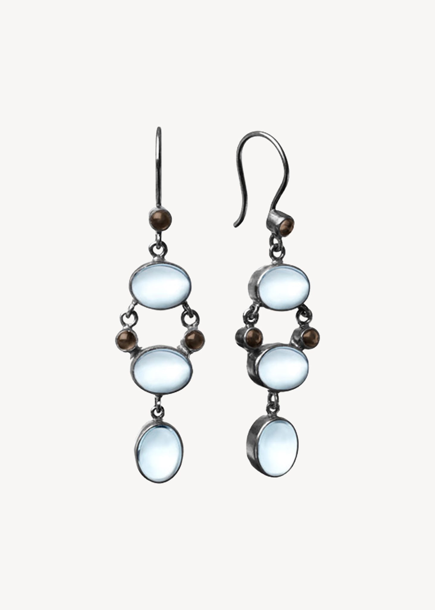 Celeste earrings with Blue Topaz and Smokey Quartz - oxidised silver