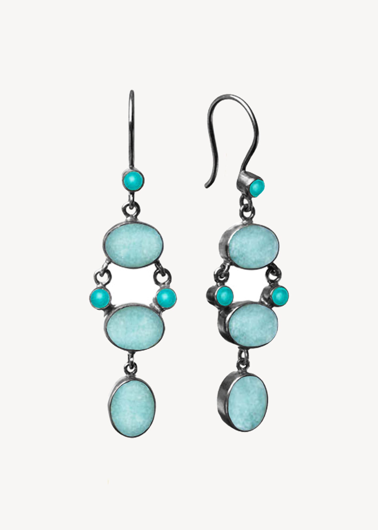 Celeste earrings with Amazonite and Turquoise - oxidised silver