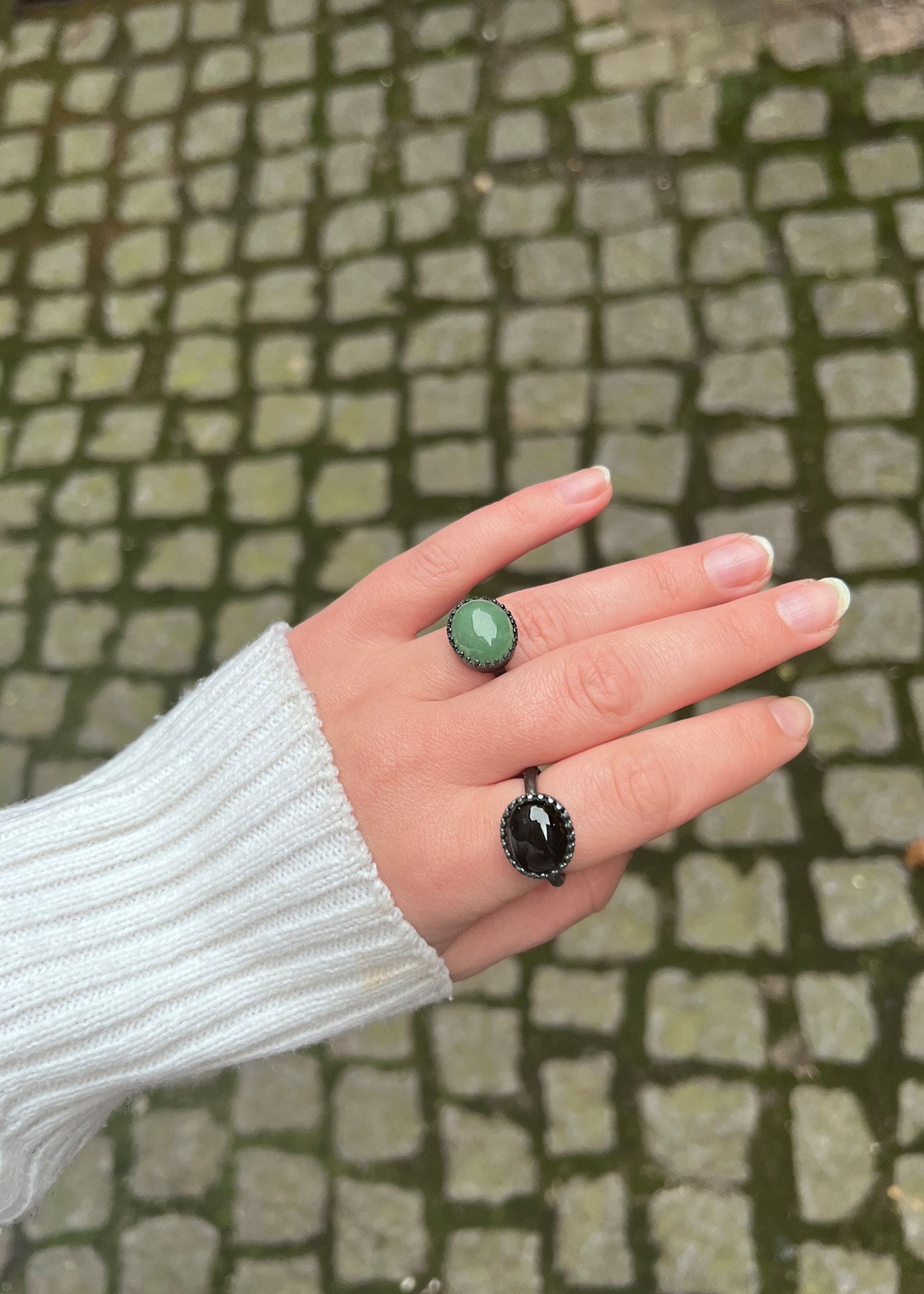 Ceos ring with Black Agate - oxidised silver