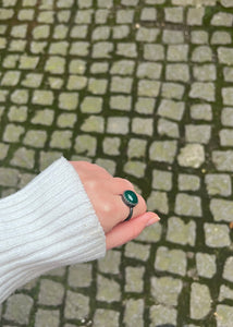 Ceos ring with Green Agate - oxidised silver