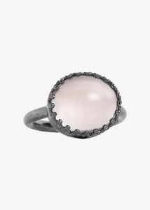 Large ring in oxidised black sterling silver with a pink rose quartz gemstone for men and women on sale