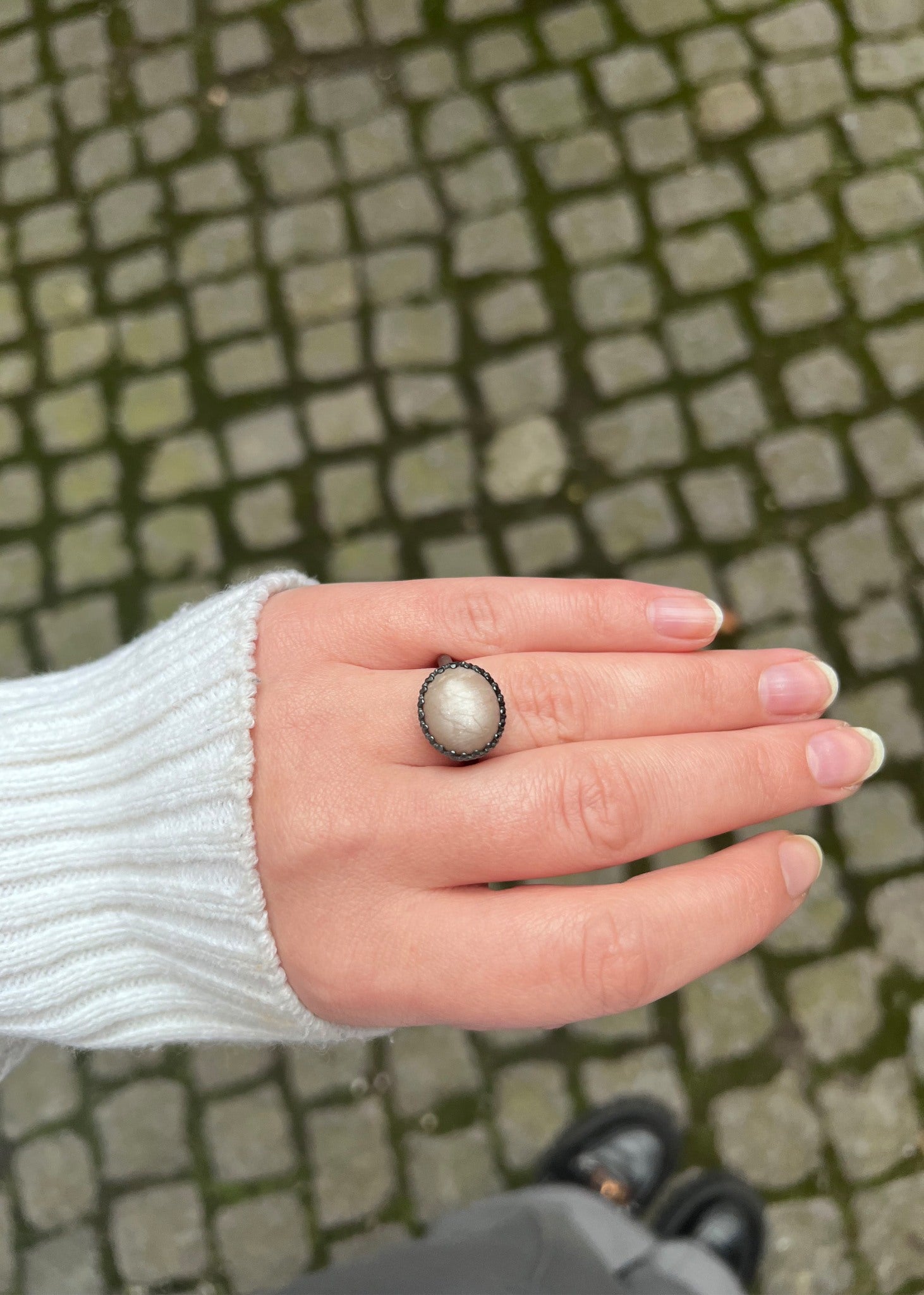 Ceos ring with Sand Moonstone - oxidised silver