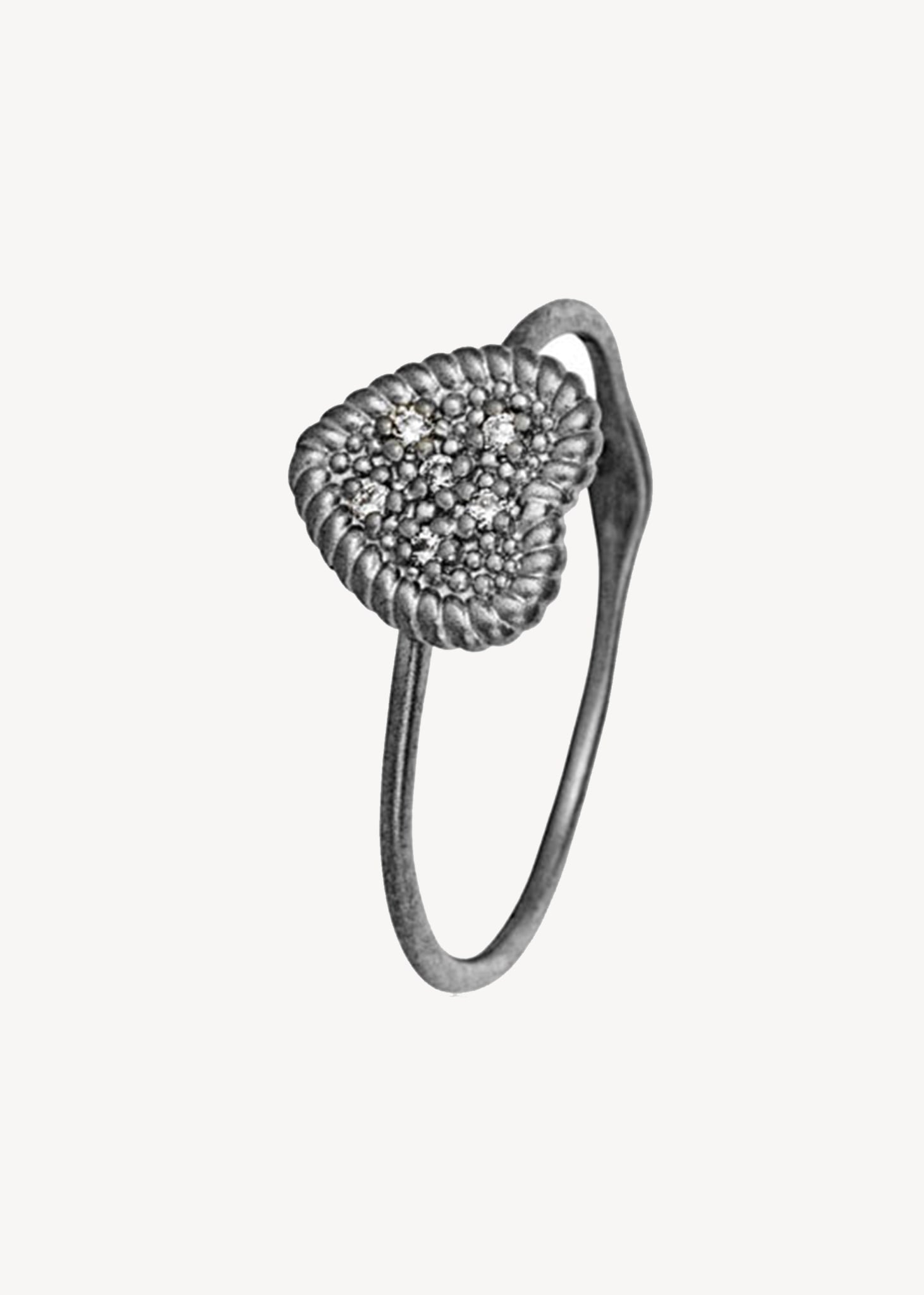 Heart ring with Diamond - oxidised silver