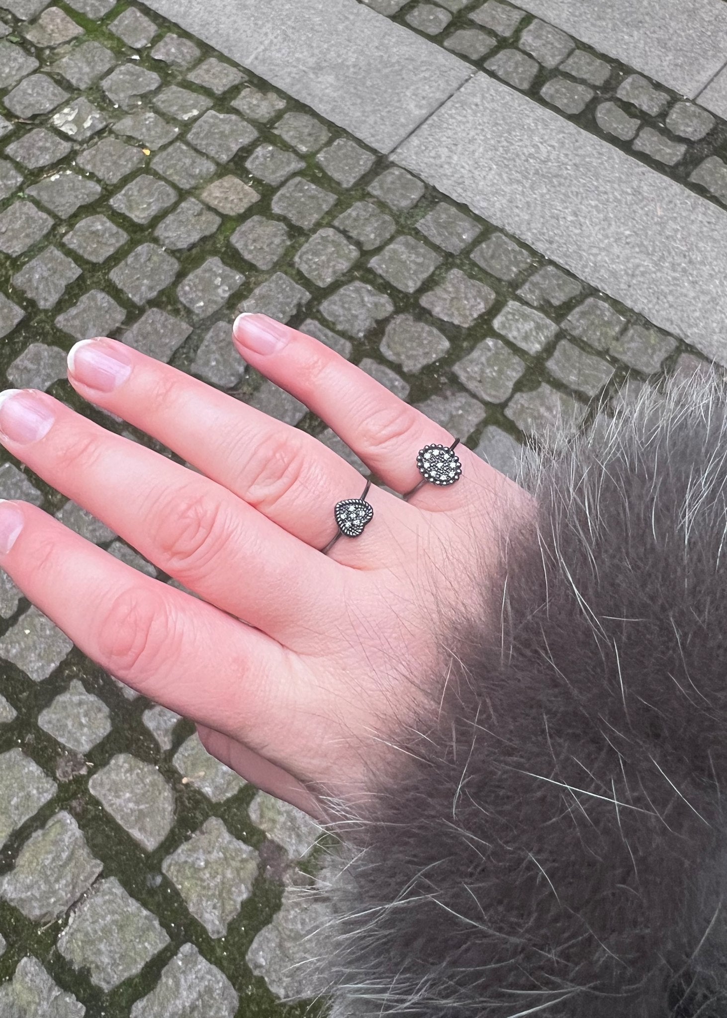 Heart ring with Diamond - oxidised silver