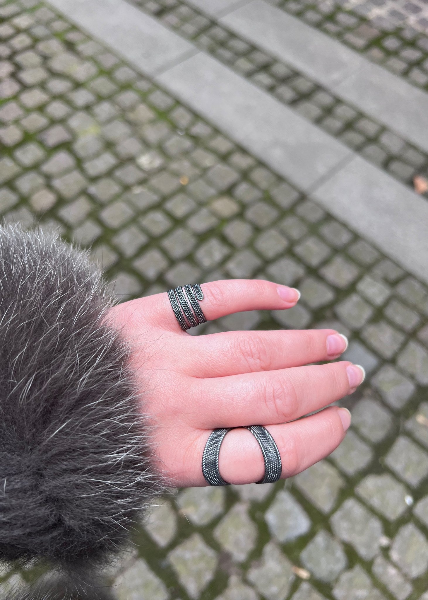 Twist Shield Ring - oxidised silver