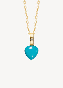 Heart pendant in gold for necklaces with december's birthstone Turquoise in a heart shape with a small diamond