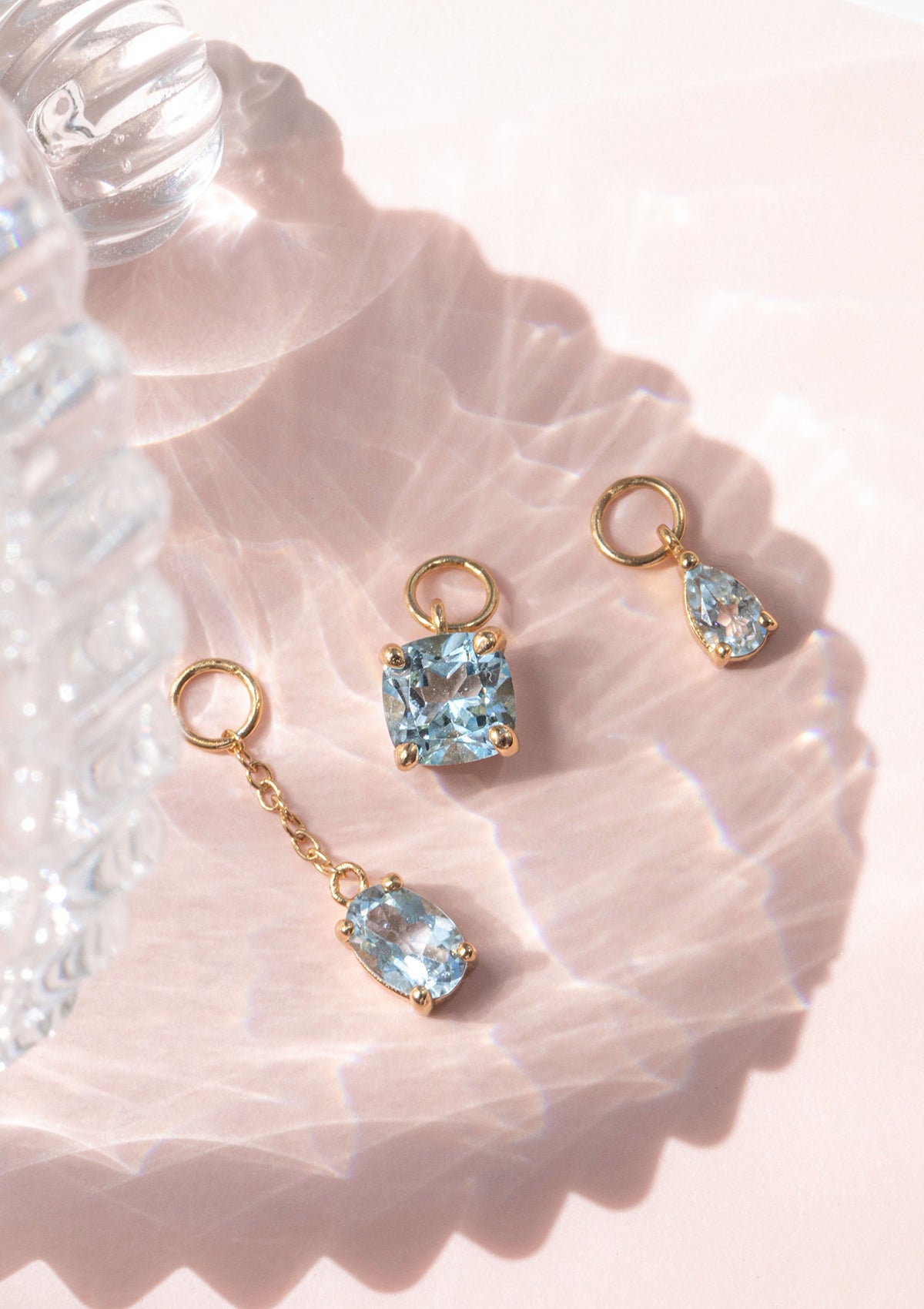 Gold plated charms for hoops with blue topaz gemstones