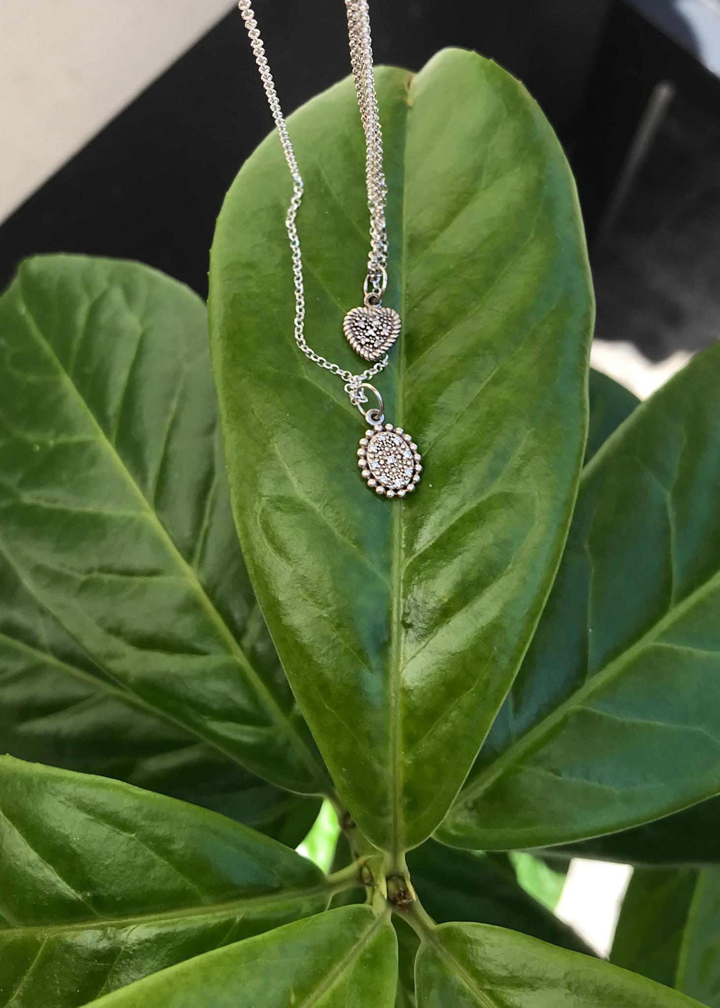 Love pendant with Diamond - oxidised silver