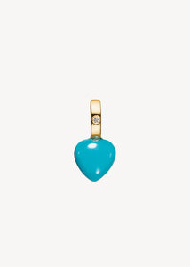 Gold heart pendant for necklaces set with a heart shaped Turquoise  gemstone in blue and a small diamond in the eyelet from Carré Jewellery