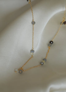 Eiffel necklace with Labradorite, Golden Rutile Quartz and Smokey Quartz - gold plated