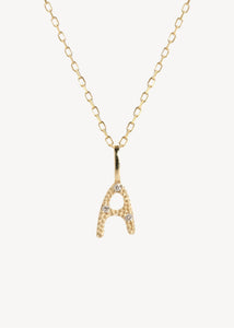 Bogstavsvedhæng til halskæder og armbånd i ægte 10 karat guld med bogstavet A sat med tre diamanter, perfekt gave til hende, dåbsgave og gave til mor