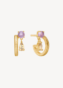 Lola hoops with Amethyst og Champagne Quartz - gold plated